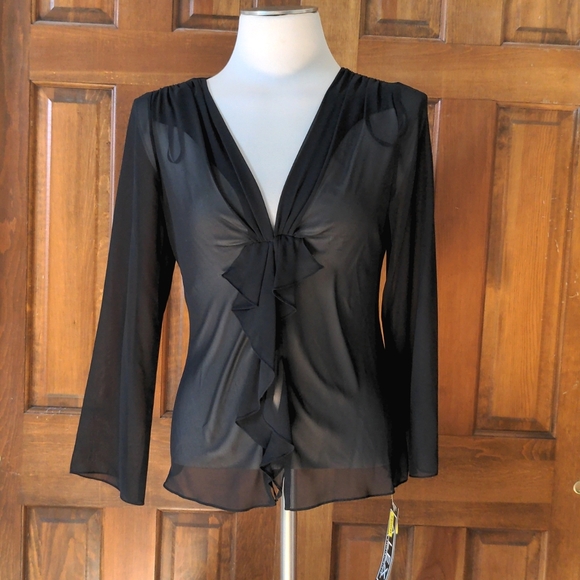 Alex Evenings Tops Alex Evenings Vintage Black Sheer Ruffled Blouse Poshmark